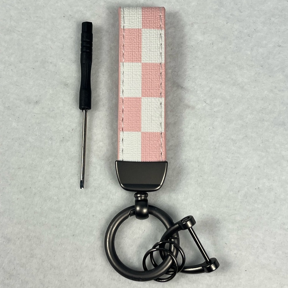 Pink and White checkered Lanyard Keychain with mini screwdriver-New